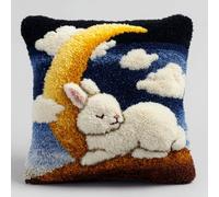 WallustrioaW DIY Latch Hook Pillow Kit,Rabbit11 Pillowcase Kits Embroidery Kits 17X17 Inch DIY Needlework Pillow Cover Sofa Cushion Rug Making