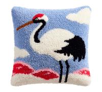 WallustrioaW DIY Latch Hook Pillow Kit,red-Crowned Crane,Latch Hook for Beginner Gifts for Family Friends Needlework Crafts,17x17inch