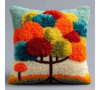 WallustrioaW DIY Latch Hook Pillow Kit,Trees 17X17 Inch Pillowcase Kits Embroidery Kits DIY Needlework Pillow Cover Sofa Cushion Rug Making