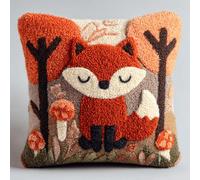 WallustrioaW DIY Latch Hook Pillow Kits for Adults,Fox Pre-Printed Canvas Pillow Making Set,Beginner Cushion Cover Latch Hook Kit,Creative Craft for Family Fun Home Decor 43Cmx43Cm