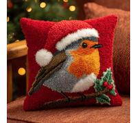 WallustrioaW DIY Latch Hook Pillow Kits for Adults,Robin Bird Pre-Printed Canvas Pillow Making Set,Beginner Cushion Cover Latch Hook Kit,Creative Craft for Family Fun Home Decor 43Cmx43Cm