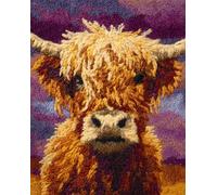 WallustrioaW DIY Latch Hook Rug,Animal Highland Cattle,Crochet Kits Embroidery Kits Home Carpet Rug Making Canvas,Needlework Crafts for Home Decor,52x38cm
