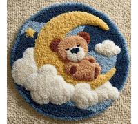 WallustrioaW DIY Latch Hook Rug Kits,Bear on the Moon,Pre-Printed Canvas DIY Rug Making Kit,Cross Stitch Carpet Crochet Crafts - Home Decor Project,50x50cm