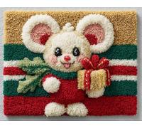 WallustrioaW DIY Latch Hook Rug Kits,Cute Christmas Mouse,Pre-Printed Canvas DIY Rug Making Kit,Cross Stitch Carpet Crochet Crafts - Home Decor Project,52x38cm