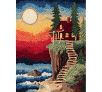 WallustrioaW DIY Latch Hook Rug Kits for Beginners Adults,The House on The Cliff,Latch Hook Rug Kits Carpet Making Crafts DIY Craft Gifts,52x38cm