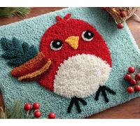 WallustrioaW DIY Latch Hook Rug Kits for Kids,Cute Robin at Christmas,DIY Crochet Carpet Making Beginner Set for Adults Present Decoration,52x38cm