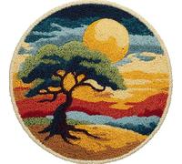 WallustrioaW DIY Latch Hook Rug Kits for Kids,The Moon and the Pine Tree,DIY Crochet Carpet Making Beginner Set for Adults Present Decoration,50x50cm