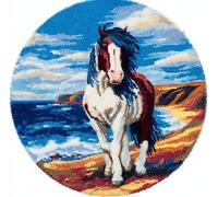 WallustrioaW DIY Latch Hook Rug Kits,Horses Under the Blue Sky,Pre-Printed Canvas DIY Rug Making Kit,Cross Stitch Carpet Crochet Crafts - Home Decor Project,50x50cm