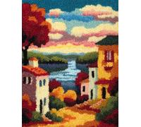 WallustrioaW DIY Latch Hook Rug Kits,Houses by the Lake,Pre-Printed Canvas DIY Rug Making Kit,Cross Stitch Carpet Crochet Crafts - Home Decor Project,55x75cm