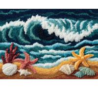 WallustrioaW DIY Latch Hook Rug Kits,Landscape,Starfish and Shells on The Beach,Pre-Printed Canvas DIY Rug Making Kit,Cross Stitch Carpet Crochet Crafts - Home Decor Project,80x115cm