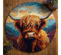 WallustrioaW DIY Latch Hook Rug Kits,Small Highland Cattle,Pre-Printed Canvas DIY Rug Making Kit,Cross Stitch Carpet Crochet Crafts - Home Decor Project,50x50cm