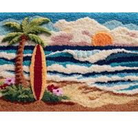 WallustrioaW DIY Latch Hook Rug Kits,Tropical Landscape,Surfboards on The Beach,Pre-Printed Canvas DIY Rug Making Kit,Cross Stitch Carpet Crochet Crafts - Home Decor Project,60x90cm