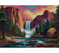WallustrioaW DIY Latch Hook Rug Kits,Waterfall in The Mountains,Pre-Printed Canvas DIY Rug Making Kit,Cross Stitch Carpet Crochet Crafts - Home Decor Project,52x38cm