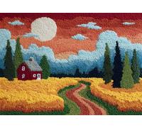 WallustrioaW DIY Latch Hook Rug Kits with Printed Canvas,Autumn Landscape,Farm Wheat Field,Floor Mat Crochet,Carpet Tapestry for Adult Craft Kits for Women,Relaxing Home Art Project,55x75cm