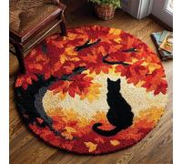 WallustrioaW DIY Latch Hook Rug Kits with Printed Canvas,Cat Under The Maple Tree,Floor Mat Crochet,Carpet Tapestry for Adult Craft Kits for Women,Relaxing Home Art Project,50x50cm