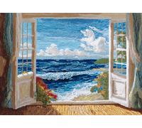 WallustrioaW DIY Latch Hook Rug Kits with Printed Canvas,Landscape,The sea Outside The Window,Floor Mat Crochet,Carpet Tapestry for Adult Craft Kits for Women,Relaxing Home Art Project,90x120cm