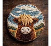 WallustrioaW DIY Latch Hook Rug Kits with Printed Canvas,Small Highland Cattle,Floor Mat Crochet,Carpet Tapestry for Adult Craft Kits for Women,Relaxing Home Art Project,50x50cm