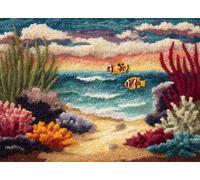 WallustrioaW DIY Latch Hook Rug Making Kit for Adults Kids,Tropical Beach Landscape,Handmade Rug Crochet Yarns DIY Door Mat Kits for Home Decor Festival Gift,60x90cm