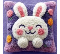 WallustrioaW DIY Rug Cushion kit,Lavender and Rabbit,Beginner Latch Hook kit - Therapeutic Craft for Adults - Pre-gridded Latch Canvas - Mothers Day Handmade Gift,17x17in