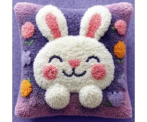 WallustrioaW DIY Rug Cushion kit,Lavender and Rabbit,Beginner Latch Hook kit - Therapeutic Craft for Adults - Pre-gridded Latch Canvas - Mothers Day Handmade Gift,17x17in