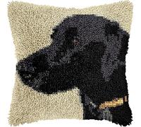WallustrioaW DIY Rug Pillow Cover Latch Hook Cushion Kits Animal Dog,a Black Labrador,Needlework Pillow Cover Sofa Cushion Rug Making Kits,DIY Craft Gift Kits,17x17inch