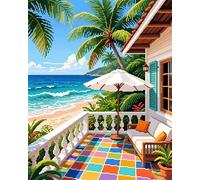 WallustrioaW DIY Stamped Cross Stitch Kits for Beginners,Balcony of a Seaside Cottage,11CT Needlepoint Embroidery Cross Stitch Kits Art Craft Wall Decoration,40x50cm