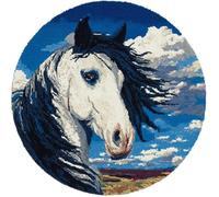 WallustrioaW DIY Tapestry Carpet Rug Making for Adults,Horses Under the Blue Sky,Crochet Kit for Beginners,Carpet Making Set with Printed Canvas,Gift,50x50cm