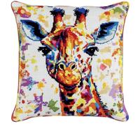 WallustrioaW Embroidery Kit Cross Stitch Cushion Kits,Animal Giraffe,Embroidery Cushion for Creative Home Decor - Needlework for Adult Beginners,45x45cm