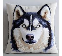 WallustrioaW Embroidery Latch Hook Pillow Cover Kit Animal Dog,Husky,Cross Stitch Cushion Covers Kits DIY Craft Needlework Latch Hook Kits for Kids Adults,17x17inch