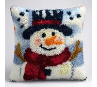 WallustrioaW Embroidery Latch Hook Pillow Cover Kit,Cute Snowman,Cross Stitch Cushion Covers DIY Craft Needlework Latch Hook Kits for Kids Adults,17x17inch