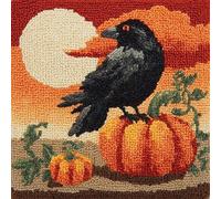 WallustrioaW Farm landscape DIY Hooks Knitted Embroidered Pillow Cover,Crow on a pumpkin,Latch Hook Kit Cushion,Arts Craft for Home Sofa Furniture,17x17inch