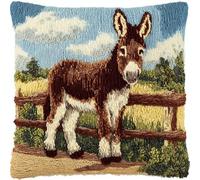 WallustrioaW Farm Landscape Latch Hook Kits for Adults Kids,Animal Donkey,DIY Latch Hook Pillow Kit Pre-Printed Cross-Stitch Embroidery Cushion for Home Sofa Decoration 17x17in