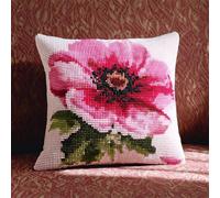 WallustrioaW Flowers Cross Stitch Latch Hook Sofa Cushion Cover,Pink Peony Flowers,3D Pillow Latch Hook Embroidery Kits with Crochet Tools fit for Kids and Adults,17x17inch