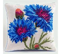 WallustrioaW flowers Latch Hook Cushion Kits for Adults,Cornflower,Latch Hook Pillow Case Kits 17x17Inch,DIY Needlework Pillow Cover Sofa Cushion,43x43cm