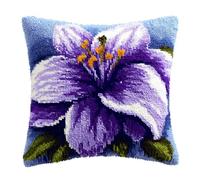 WallustrioaW Flowers Latch Hook Embroidery Kits for Adults,Beautiful Purple Lily Flowers,DIY Hooks Knitted Pillow Cover,Printed Canvas Creativity Crochet Gift,17x17inch