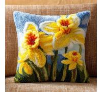 WallustrioaW Flowers Latch Hook Pillow Kit for Adults Kids,Beautiful Daffodils,DIY Pillow Case Making Needlework Cushion Cover Hand Craft Crochet for Family,17x17inch