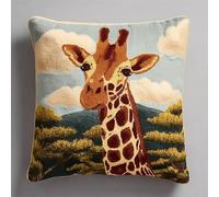WallustrioaW forest landscape DIY Hooks Knitted Embroidered Pillow Cover,Animal giraffe,Latch Hook Kit Cushion,Arts Craft for Home Sofa Furniture,17x17inch