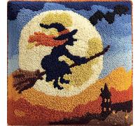 WallustrioaW Halloween DIY Latch Hook Kits,Moon Witch,3D Pillow Materials Package Latch Hook Embroidery Kits,Sofa Cushion Cover for Kids and Adults,43x43cm