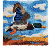WallustrioaW Landscape 3D Pillow Latch Hook Embroidery Kits,Flying Wild Ducks,DIY Pillow Cover Materials Package Crocheting Cushion Set for Beginners,17x17inch