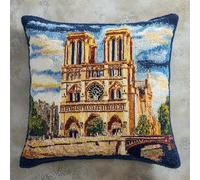 WallustrioaW Landscape Cross Stitch Latch Hook Sofa Cushion Cover,French Urban Architecture,3D Pillow Latch Hook Embroidery Kits with Crochet Tools fit for Kids and Adults,17x17inch