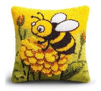 WallustrioaW Landscape DIY Latch Hook Cushion Kits 43x43cm,bee on Yellow Flower,Latch Hook Cushion Kits for Adults,DIY Needlework Handmade Set Craft Sofa Home Decor,17x17in