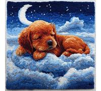 WallustrioaW Landscape DIY Latch Hook Kits,Puppy Under The Night Sky,3D Pillow Materials Package Latch Hook Embroidery Kits,Sofa Cushion Cover for Kids and Adults,43x43cm