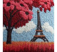 WallustrioaW Landscape DIY Latch Hook Pillow Kit,Eiffel Tower and Maple Trees,Latch Hook for Beginner Gifts for Family Friends Needlework Crafts,17x17inch