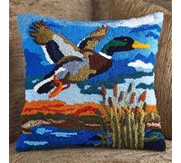 WallustrioaW Landscape Latch Hook Cushion Kits for Adults,Flying Wild Ducks,Latch Hook Pillow Case Kits 17x17Inch,DIY Needlework Pillow Cover Sofa Cushion,43x43cm