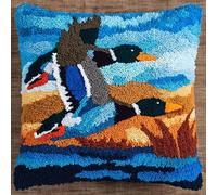 WallustrioaW Landscape Latch Hook Kits 17x17in,Latch Hook Cushion Kits,Flying Wild Ducks,DIY Cross Stitch Sofa Cushion Cover for Adults,Christmas/Birthday Gifts43x43cm