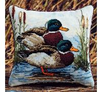 WallustrioaW Landscape Latch Hook Kits for Adults,Beginners,Wild Ducks in The Pond,DIY Pillow Kit Pre-Printed Cross-Stitch Cushion Cover for Home Sofa Decor Gift Idea,17x17inch