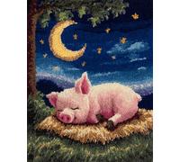 WallustrioaW landscape Latch Hook Rug Kits,Pink pig under the starry sky,DIY Rug Making Kits for Adults Kids Beginners Carpet Doormat Creative Gift Home Decoration,90x120cm