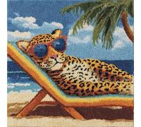 WallustrioaW Landscape Pillow Latch Hook Kits Printed Cushion,Leopard on a Beach Chair,Latch Hook Pillow Kit for Adults Beginners 43x43cm,Home Christmas Decoration,17x17in