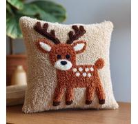 WallustrioaW Latch Hook Craft Cushion Kit 43x43cm,Cartoon Animal Deer Beginner Latch Hook Pillow Case Starter Set with Printed Canvas,Great Christmas Birthday Gift Idea