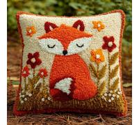 WallustrioaW Latch Hook Craft Cushion Kit 43x43cm,Foxes and Flowers Beginner Latch Hook Pillow Case Starter Set with Printed Canvas,Great Christmas Birthday Gift Idea